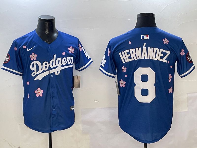 Men Los Angeles Dodgers #8 Hernandez Blue Sakura Edition 2025 Nike MLB Jersey style 1->los angeles dodgers->MLB Jersey